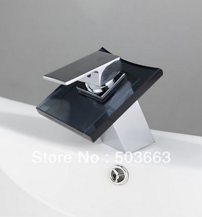 Wholesale Square Chrome Bathroom Glass Spout Waterfall Faucet Bath Mixer Vessel Tap Sink Faucet S-016