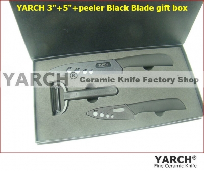YARCH 3"+5"+peeler Black Blade kitchen knife+Scabbard with gift box , kyocera ceramic knife set,CE FDA certified