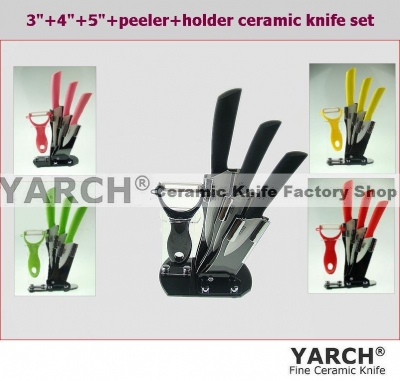 YARCH 4pcs gift set , 3 inch+4 inch+5 inch+Knife holder Ceramic Knife sets with color box, kitchen knives,CE FDA certified