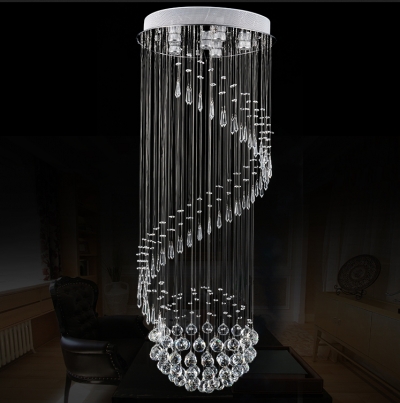 modern spiral led crystal ceiling lights large staircase indoor lustres flush mount long stair lamps el lighting fixtures