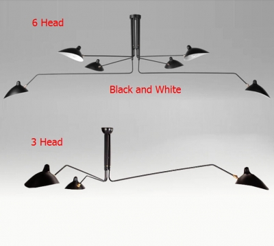 nordic 3 arm 6 arm serge mouille ceiling lights duckbill replica serge mouille rotating dining room lighting lamps, white/black