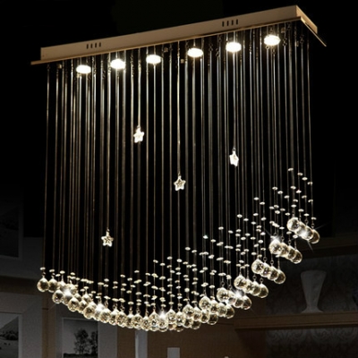rectangle crystal chandelier wave-shaped led hanging wire lights restaurant /dinning room crystal lamp gu10 bulb 110/220v