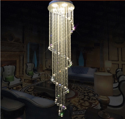 selling flush mount crystal spiral chandelier dia50*200cm modern crystal lamps stairs lighting
