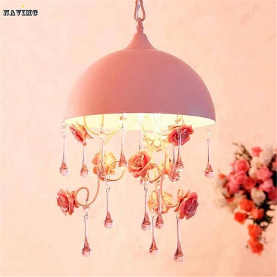 tiffany pink kid's children girl's room pendant light ceramic lampshade flower lamp for princess room lithting fixture