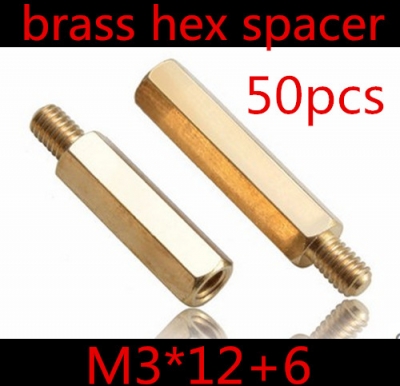 100pcs/lot m3*12+6 m3 x 12 brass hex male to female standoff spacer screw