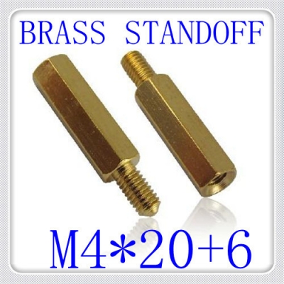 100pcs/lot pcb m4*20+6 brass hex male to female standoff / brass spacer screw