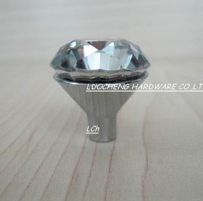 10PCS/ LOT 30 MM SPARKLING CLEAR CRYSTAL KNOBS WITH ZINC CHORME SMALL BASE