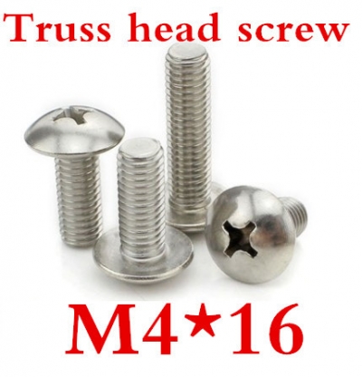 200ps/lot stainless steel m4*16 cross recessed truss head machine screw [phillips-truss-head-1797]