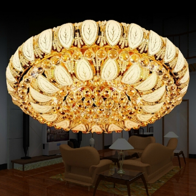 2015 gold round crystal ceiling light for living room indoor lamp with remote controlled luminaria home decoration