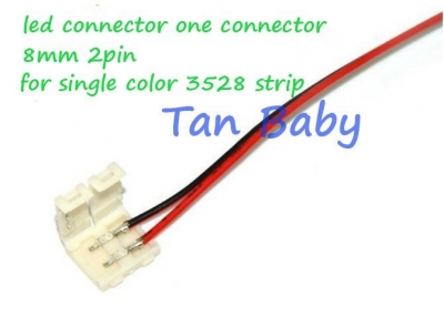 250pcs/lot 8mm 2pin one connector 3528 led strip led connctoer with wire for single color strip light