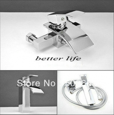 Basin Faucet +Wall Mounted Bath Faucet +Held Shower As Gift Basin Mixer Tap Vanity Faucet Brass Tap Sink Faucet Swan Chrome S-61