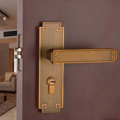 Chinese antique LOCK Yellow bronze ?Door lock handle ?Double latch (latch + square tongue) Free Shipping(3 pcs/lot) pb01