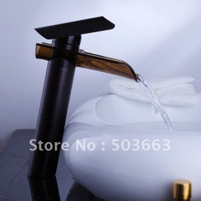 Free Ship Oil Rubbed Bronze Brass Water Power Waterfall Basin Sink Mixer Tap Faucet CM0005