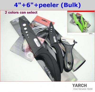 YARCH ,3PCS/set, 4 inch+6 inch+peeler Ceramic Knife sets with Scabbard+Retail package, kitchen knife CE FDA certified