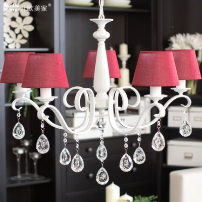 american crystal chandelier with fabric lampshade red/brown/beige 5 arms/8 arms modern bedroom/living room chandelier lighting [chandelier-lights-2953]