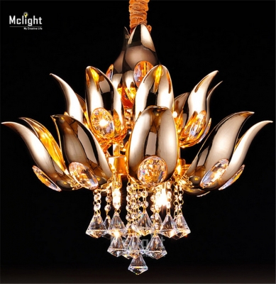 floral design gold crystal chandelier light lamp lighting fixture gold color light for lobby foyer staircase mcp0549