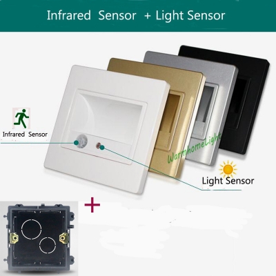 led stair light light sensor +pir motion detector led infrared human body induction lamp recessed steps ladder wall lamp 86 box