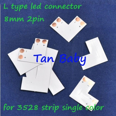 whole 100pcs/lot 8mm 2pin l type connector wireless for 3528 led strip light easy connector