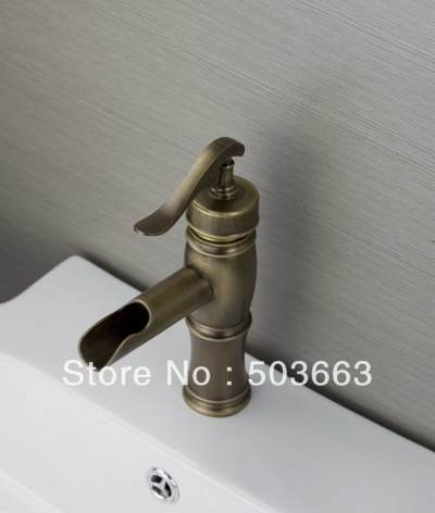 1 Handle Antique Brass Solid Brass Deck Mounted Bathroom Basin Sink Waterfall Faucet Mixer Taps Vanity Faucet L-7005 [Bathroom faucet 472|]