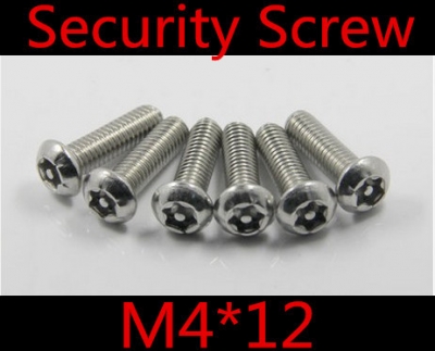 100pcs/lot m4*12 security screw, csk half round / pan head torx machine screw, m4 6-lobe screw anti-theft bolt [screw-114]
