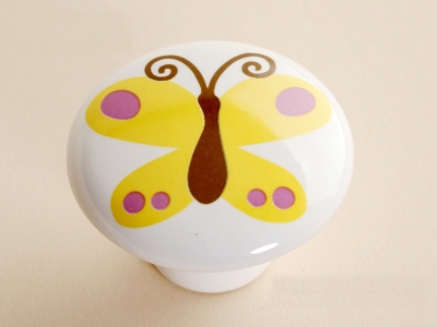 10Pcs Furniture Parts Cartoon Yellow Butterfly Furniture Knobs and Pulls(Diameter:38mm) [Ceramic Cabinet handle 21|]