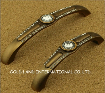 128mm Free shipping K9 crystal glass zinc alloy kitchen cabinet handle/furniture drawer handle
