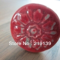 1pc Red Porcelain Retro Crown Flower Decorative Kitchen Door Kids Dresser Furniture Drawer Pulls India Ceramic Knobs