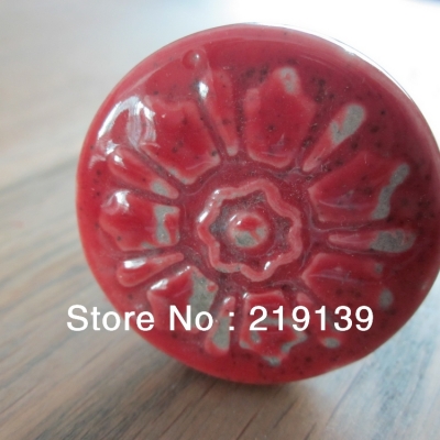1pc Red Porcelain Retro Crown Flower Decorative Kitchen Door Kids Dresser Furniture Drawer Pulls India Ceramic Knobs [Ceramic Handle 13|]