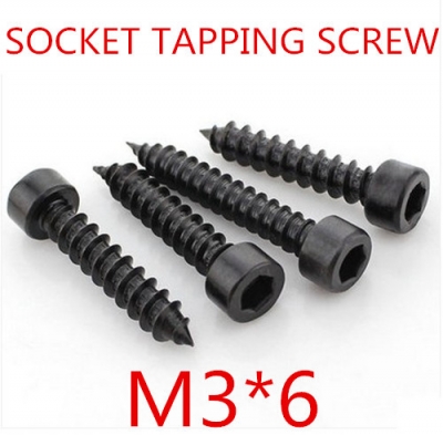 200pcs/lot m3*6 hex socket head self tapping screw grade 10.9 alloy steel with black