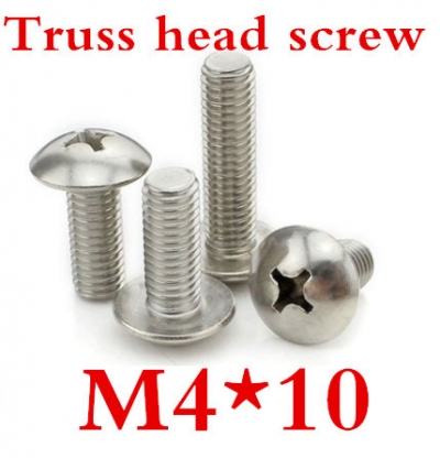 200ps/lot stainless steel m4*10 cross recessed truss head machine screw