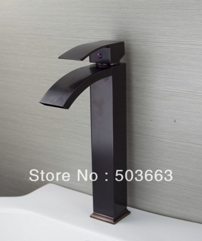 Deck Mounted 1 Handle Oil Rubbed Bronze Bathroom Basin Sink Waterfall Faucet Mixer Taps Vanity Brass Faucet L-9027