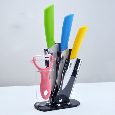 Kitchen High Quality TimHome Brand Ceramic Knife Set 4" 5" 6" inch + Peeler + Holder Free Shipping