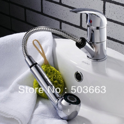Pull Out Swivel Chrome Basin Faucet Kitchen Sink Mixer Tap Single Hole Sink Faucet L-0153
