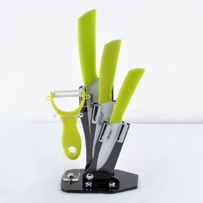 Singapore Post Drop Free Shipping Green Handle Ceramic Knives Sets 4" 5" 6" inch + Peeler+Holder