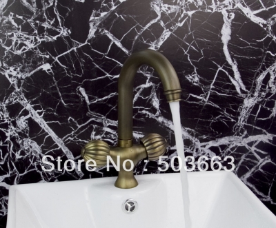 Wholesale PromotionsTall 11" Deck Mounted Antique Brass Bathroom Basin Sink Faucet Vanity Mixer Tap Crane S-154