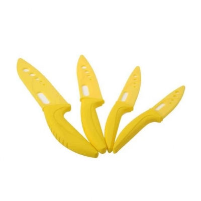 Yellow 3"+4"+5"+6" Kitchen Chef Vegetable Fruit Ceramic Knife Knives Set with Blade Guard Protector