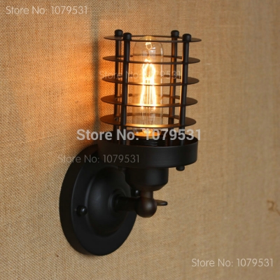 american industrial vintage loft wall lamps aisle vintage iron wall light with cage for home decoration,coffee bar beside lamp [loft-lights-7683]