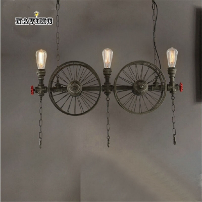 american loft vintage retro wrought iron pulley chain pendant light industrial bike lamp e27 edison home light fixtures