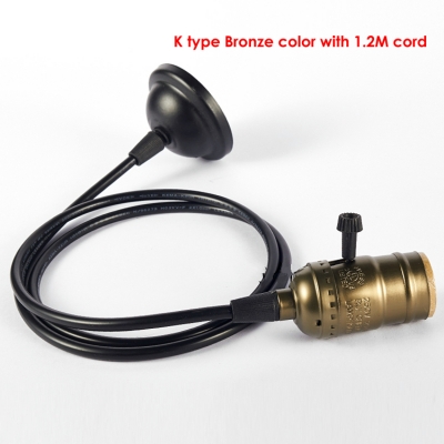 k type aluminum bronze e27 lampholder edison bulb retro chandelier pendant lamp socket with switch 1.2m cable wire