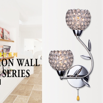 modern wall lamp 2 lights e14 chrome or gold finishes 220-240v bed room crystal wall sconces