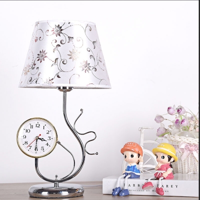 princess table lamp with clock for living room bedroom with white lampshade stainless rod modern reading lamp desk light