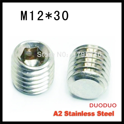 2pcs din913 m12 x 30 a2 stainless steel screw flat point hexagon hex socket set screws