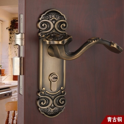 Chinese antique LOCK Antique brass ?Door lock handle ?Double latch (latch + square tongue) Free Shipping(3 pcs/lot) pb10 [DOOR LOCK-Green bronze 84|]