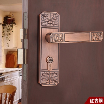 Chinese antique LOCK Red bronze ?Door lock handle ?Double latch (latch + square tongue) Free Shipping(3 pcs/lot) pb08 [DOOR LOCK-Red bronze 121|]