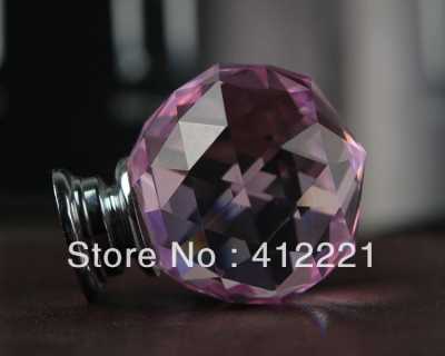 Free shipping 10 Pcs 40mm Crystal Glass Pink Cabinet Knob Drawer Pull Handle Kitchen Door Wardrobe Hardware