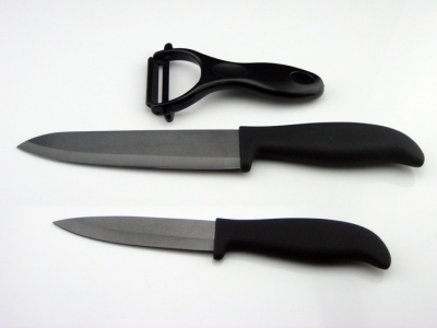 VICTORY 3pcs Set,4" 6" inch Black Handle Fruit Chef Ceramic Knife + Ceramic Peeler Sets,Free Shipping