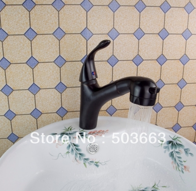 Wholesale Black Oil Rubbed Bronze Deck Mounted Single Handle Bathroom Pull Out Spray Basin Sink Mixer Tap Vanity Faucet S-403