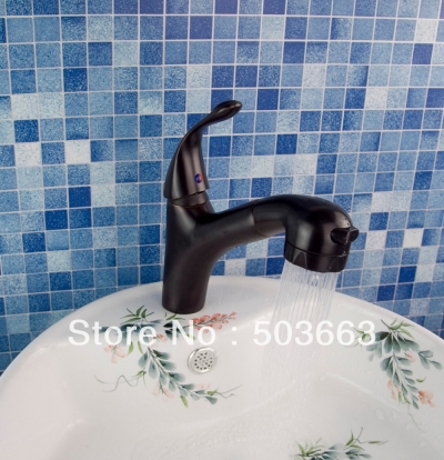 Wholesale Black Oil Rubbed Bronze Deck Mounted Single Hole Bathroom Pull Out Spray Basin Sink Mixer Tap Vanity Faucet S-404