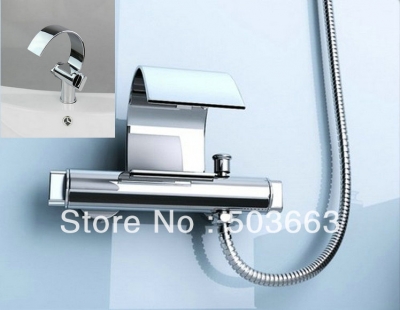 Wholesale Wall Mounted Bath Basin Faucet +Bathroom Faucet Mixer Tap With Held Shower S-082
