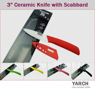 YARCH 3" Fruit ABS Straight handle ceramic knife with Scabbard + retail box ,5 color select. 1PCS/lot , CE FDA certified